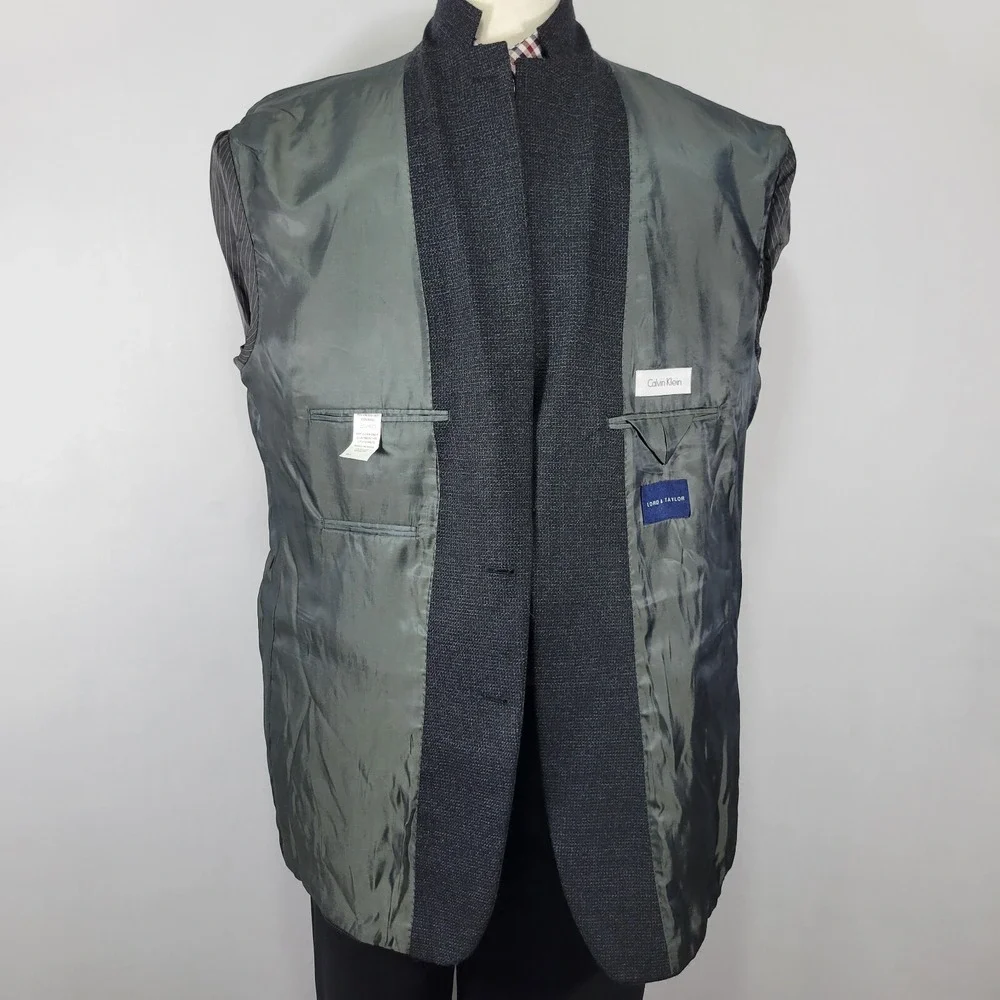 Calvin Klein‎ Men's Sport Coat Blazer Two Button CH Black Flannel Wool Sz 46L